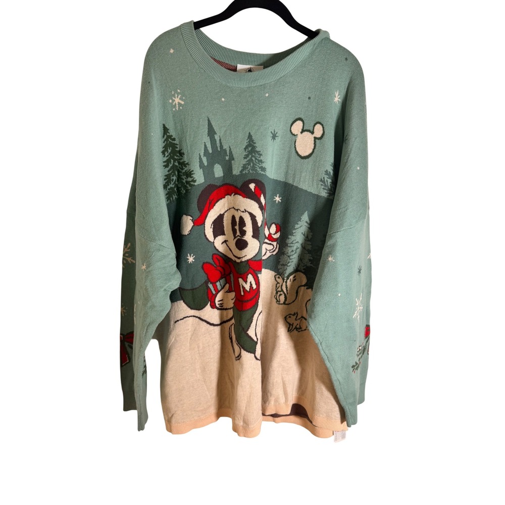 Disney Spirit Jersey Mickey Mouse Seasons Greetings Knit Sweater XXL Green
